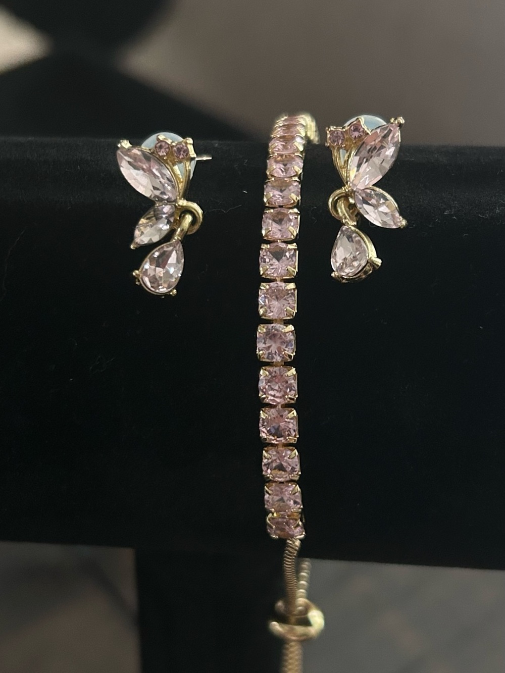 Delicate Pink Bracelet and Earrings Set - Women Jewelry